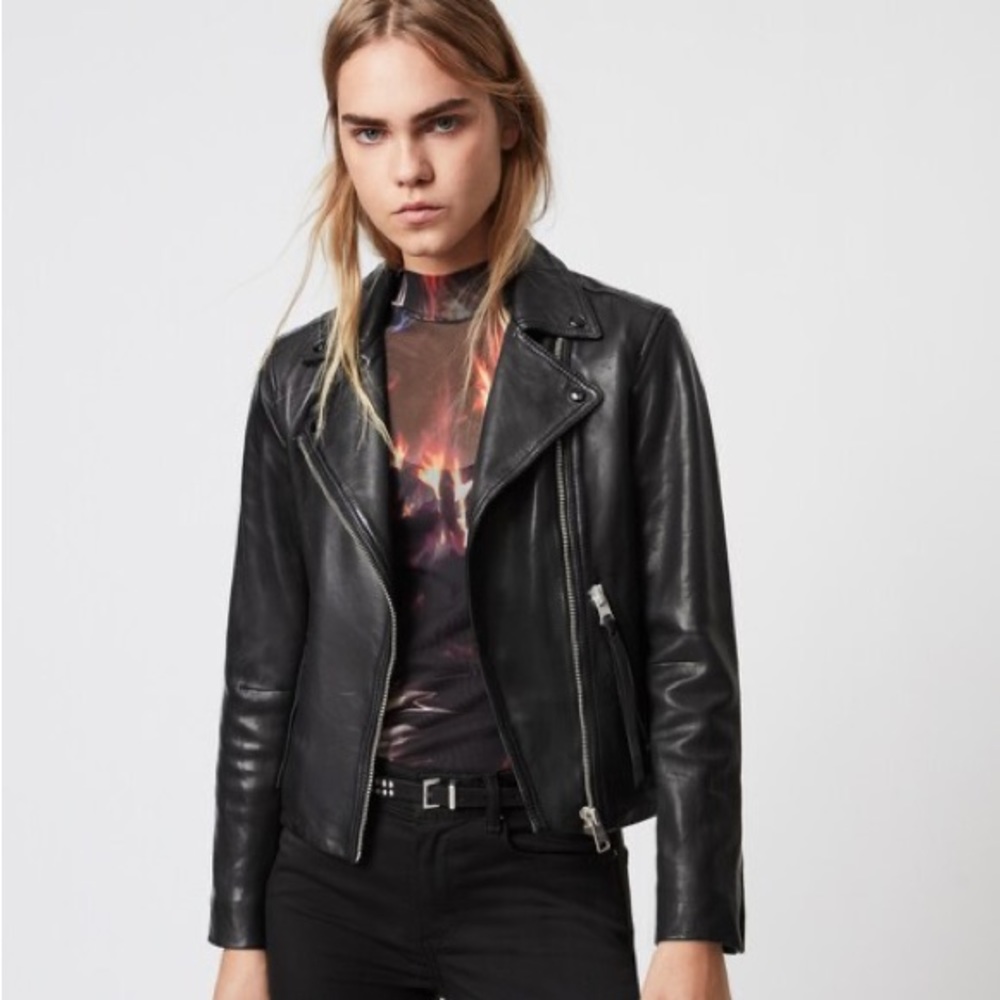 All Saints Bourne Biker Leather Jacket - Size US 4